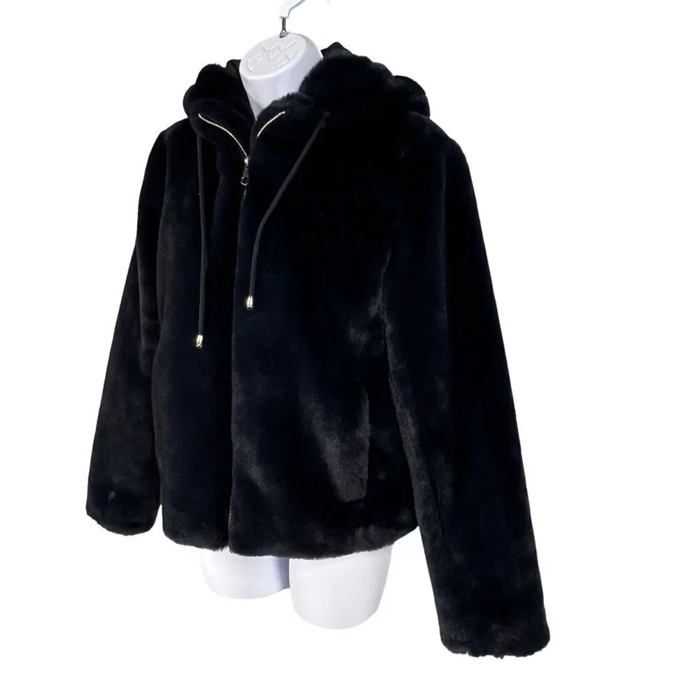 Carolina Belle Montreal Womens XS Black Plush Faux Fur Hooded Teddy Bear Jacket - Picture 6 of 13